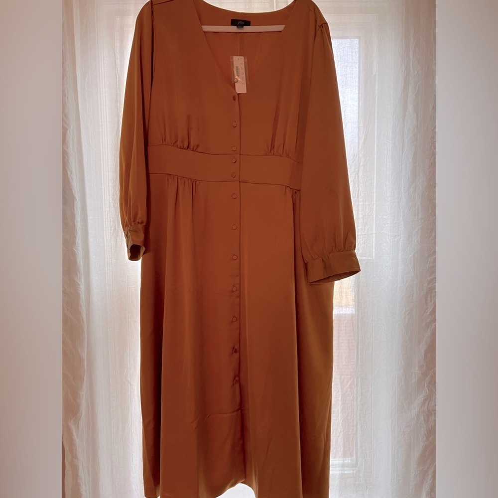 NWT JCrew Long Sleeve Flowy Dress in Dark Yellow/Golden Color - Sz 22